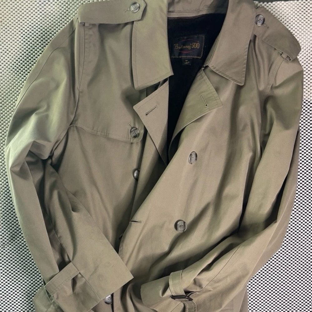 Botany 500 Mens Trench Coat Tan Khaki Double Breasted Belted Faux Fur Liner 40L - Picture 3 of 9